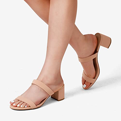 41yk9AfYaSL.jpg Women's Two Strap Open Toe Low Block Chunky Heels Sandals Dress Pumps Casual Summer Mules Shoes
