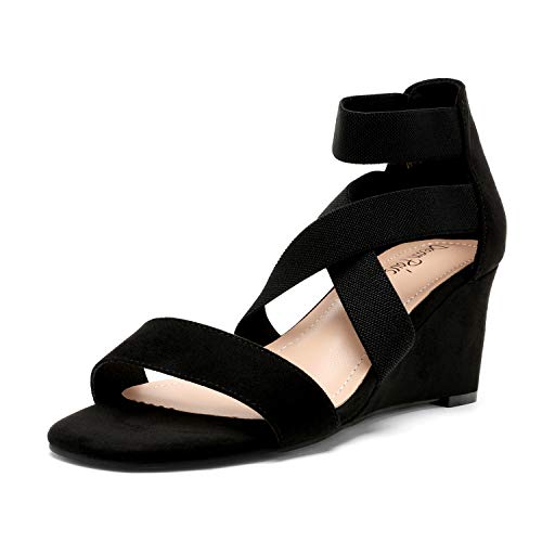 41zHroRTtkL.jpg Women's Elastic Ankle Strap Low Wedge Sandals