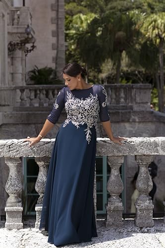 51021piOabL.jpg Women's Long 3/4 Sleeve Embroidered Chiffon Gown