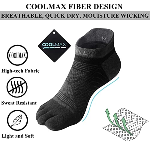 Toe Socks for Men/Women, COOLMAX Five Finger Socks, High Performance Athletic Toe Socks No Show (3Pairs)