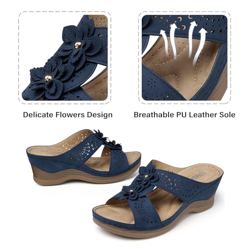 519QIlEjLkL.jpg Womens Wedge Sandals Leather: Dressy Sandal, Rubber Sole, Comfortable Walking, Casual Slip on Summer Shoes, Size 5-11