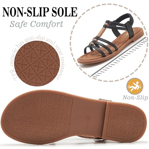 51KxpaRm5XL.jpg Womens Sandals Flats Shoes - Comfortable Summer Dressy Casual Ankle Elastic Slip on Walking Beach Sandal