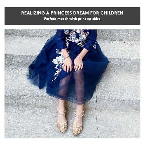 Girls Dress Shoes with Heels - Sparkly Sequins Closed Toe Sandals for Wedding, Party, Flower Girl (Toddler/Little/Big Kids)