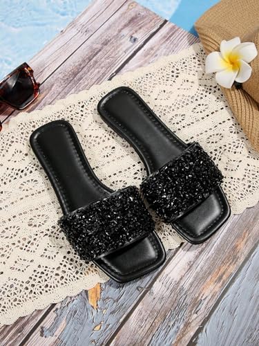 51Uu1PrjeL.jpg Women's Sparkly Jeweled Flat Sandals Dressy Open Toe Glitter Shiny Slippers Slip-on Shoes