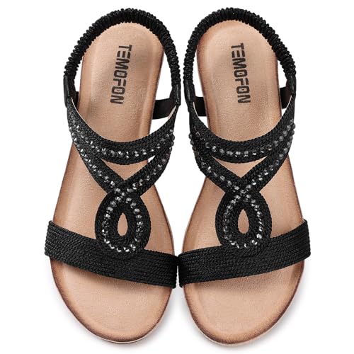 Wedge Sandals for Women Dressy: Low Wedge Sandals Women Comfortable Dressy Walking - Summer Casual Elastic Strappy Open Toe