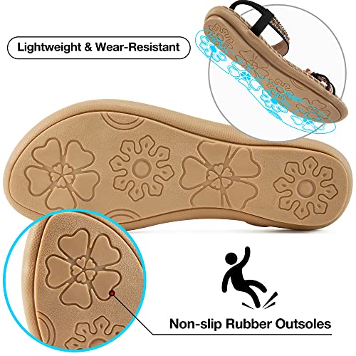 51kmpu3plgL.jpg Womens Sandals Flats Shoes: Comfortable Bohemian Beaded Dressy Summer Flat Casual Ankle Strap Elastic Slip on Beach Sandal