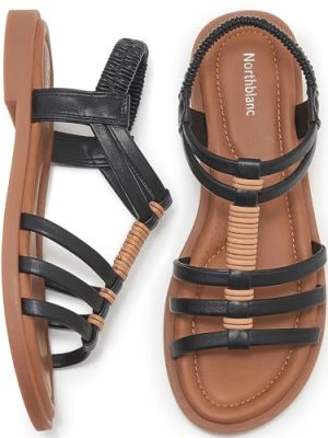 Womens Sandals Flats Shoes - Comfortable Summer Dressy Casual Ankle Elastic Slip on Walking Beach Sandal