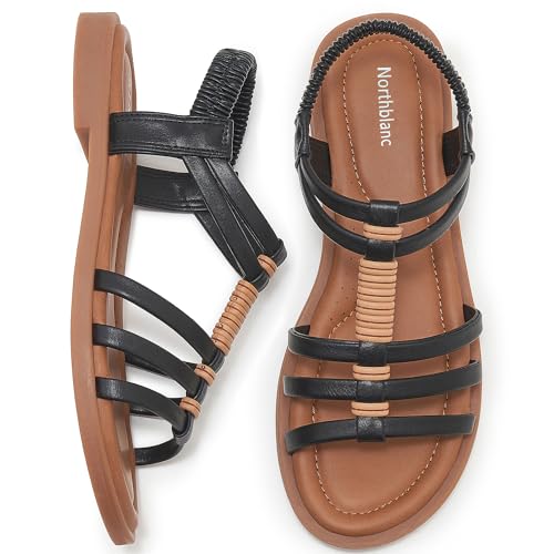 51mkOvyTUEL.jpg Womens Sandals Flats Shoes - Comfortable Summer Dressy Casual Ankle Elastic Slip on Walking Beach Sandal