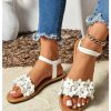 51nTZxSXAFL.jpg Women's Summer Sandals Flower Leather Flat Sandals with Ankle Strap