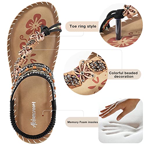 51qodQM-aL.jpg Womens Sandals Flats Shoes: Comfortable Bohemian Beaded Dressy Summer Flat Casual Ankle Strap Elastic Slip on Beach Sandal