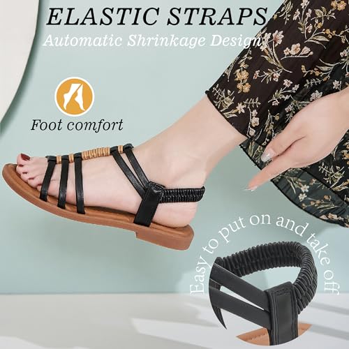 51rfzOKdL1L.jpg Womens Sandals Flats Shoes - Comfortable Summer Dressy Casual Ankle Elastic Slip on Walking Beach Sandal