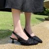 51u2dsZxN7L.jpg Elegant Lace Kitten Heels for Women - Slingback Pointed Toe Floral Mesh Dress Shoes - Low Heel Formal Wedding Guest Party