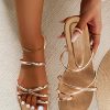 51u8x4yQEiL.jpg Women's Metallic Strappy Sparkly Sandals Dressy Cute Slip on Slide Vacation Summer Weeding Flats Sandals